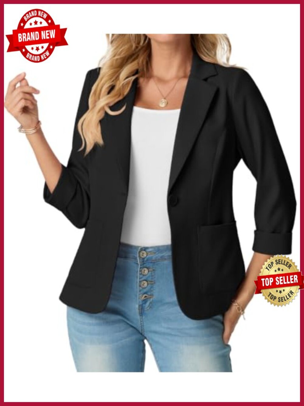 Women's 3/4 Sleeve Notch Lapel Blazer Business Casual Work Jacket